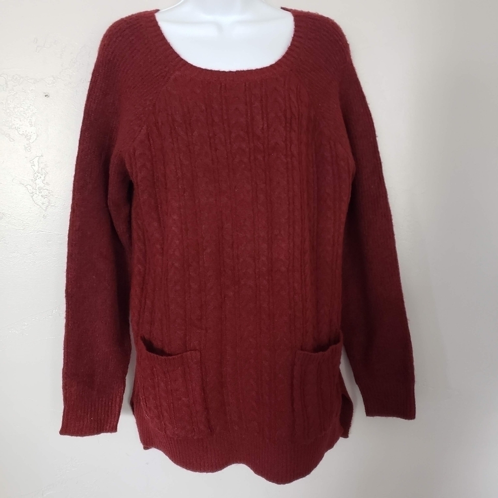 Olivia Sky NWT Women's Large Burgundy Red Long Sleeve Sweater Tunic Patch Pocket